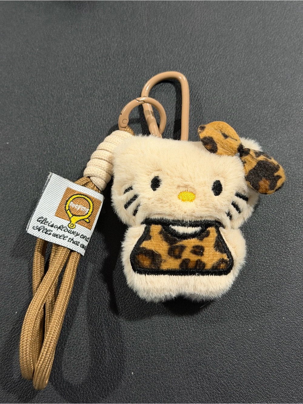 Sanrio Hello Kitty Cream Plush Keychain with Leopard Accents
